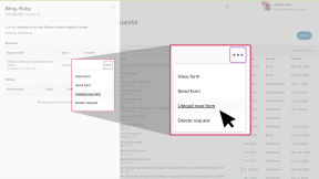 Student's list of college document requests. They've requested a NACAC Admission Application fee waiver. The three-dot menu is open and the cursor is clicking View form.